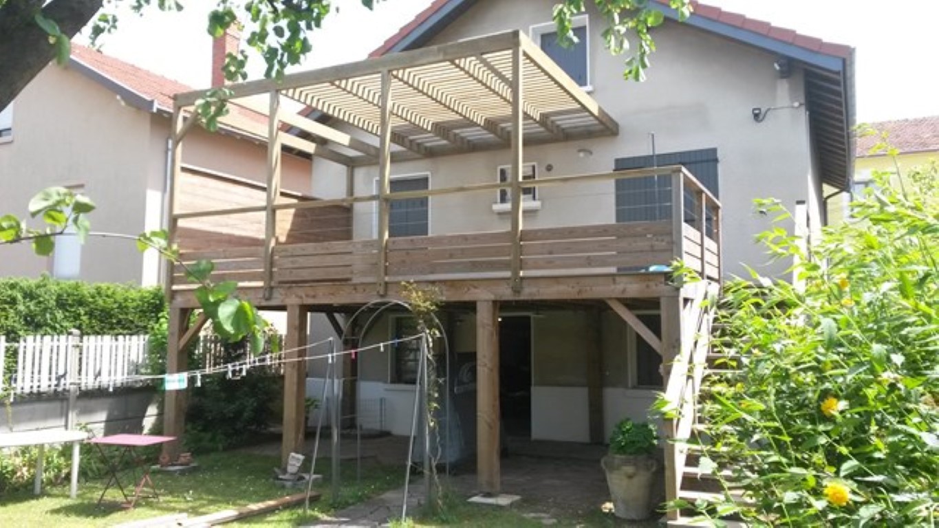 Aménagement paysager et aquatique, extérieur, Pergola, Terrasse, bois, COMBIER PAYSAGE 71 