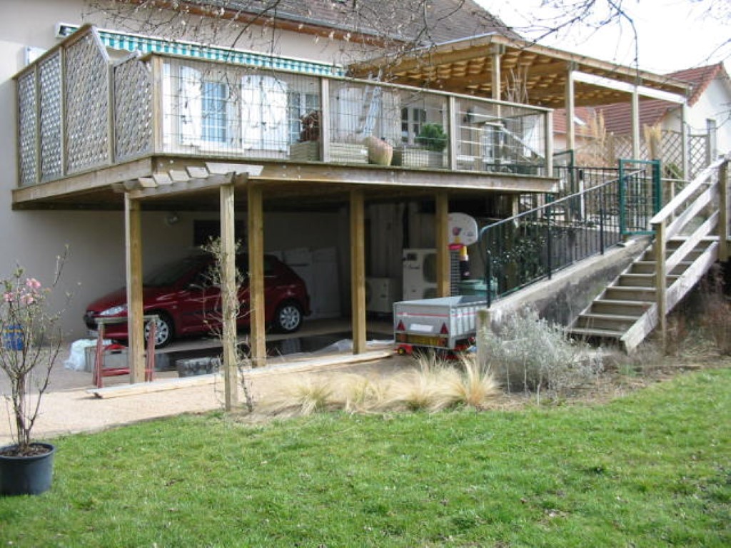 Aménagement paysager et aquatique, extérieur, Pergola, Terrasse, bois, COMBIER PAYSAGE 71 