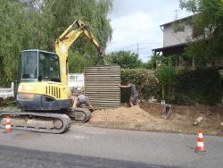 aménagement extérieur assainissement acces piscine bassin portail cloture en chantier combier paysage 71